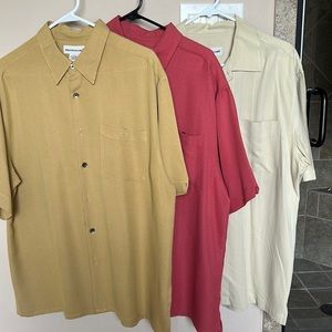 3 mens button down short sleeve silk shirts all size L & very good conditions